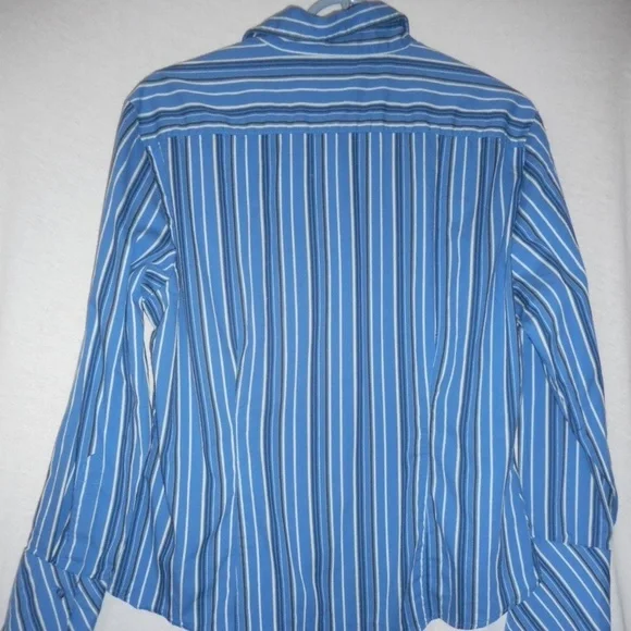 Blue White Black Striped Size L Striped Blouse top - Picture 6 of 6